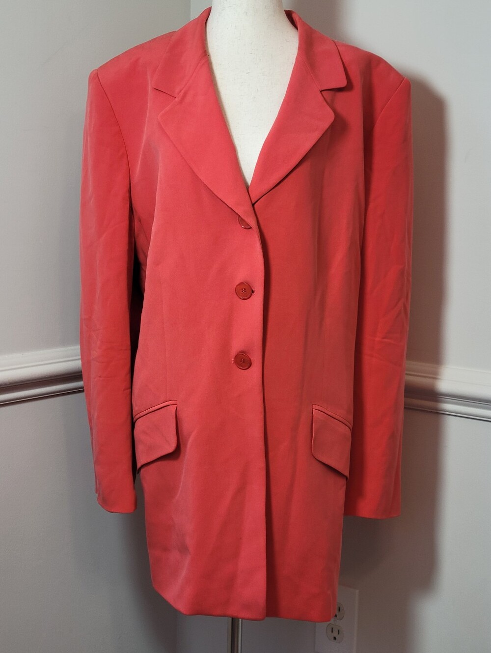 Jones New York 100% Silk Blazer 16W Coral Longline Power Blazer